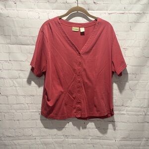 L.L. Bean Cotton Button-Front V-Neck Top in Dusty Rose Woman’s Size XL